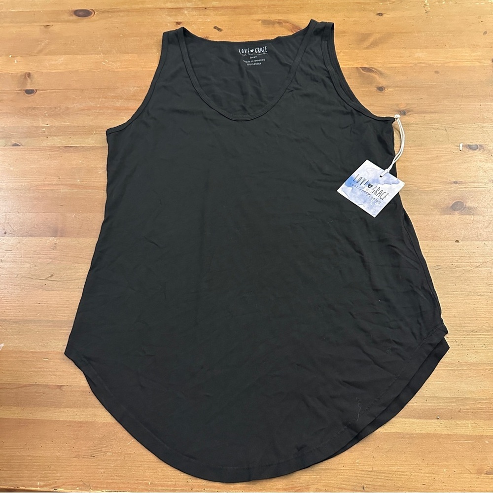 Love and Grace Loungewear Women's Large Softest Black Tank Top Cool Chic Comfort